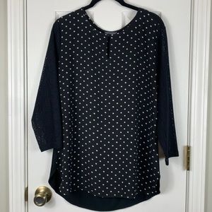 Van Heusen black/polka dot long sleeved top with lace sleeves. Size medium